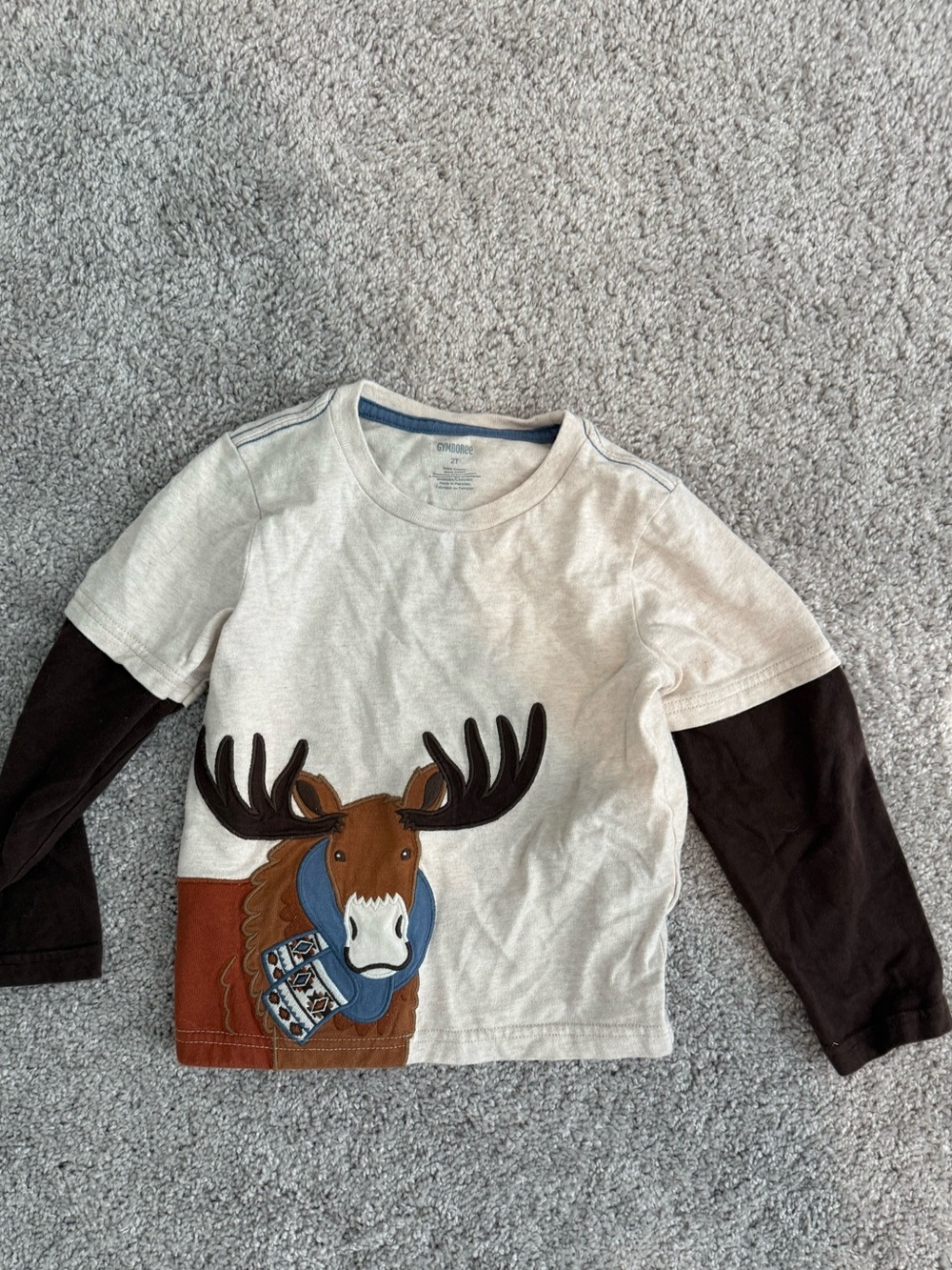 Gymboree Cream & Brown Moose Layered-Look Long Sleeve Tee